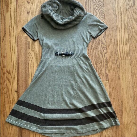 Eliza J. Taupe Brown Belted Cowl Collar Sweater Dress Fit & Flare Women’s Size S - Picture 12 of 12